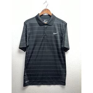 Nike Dri-Fit Polo Shirt Black Striped Dri Fit Short Sleeve Swoosh Logo Small